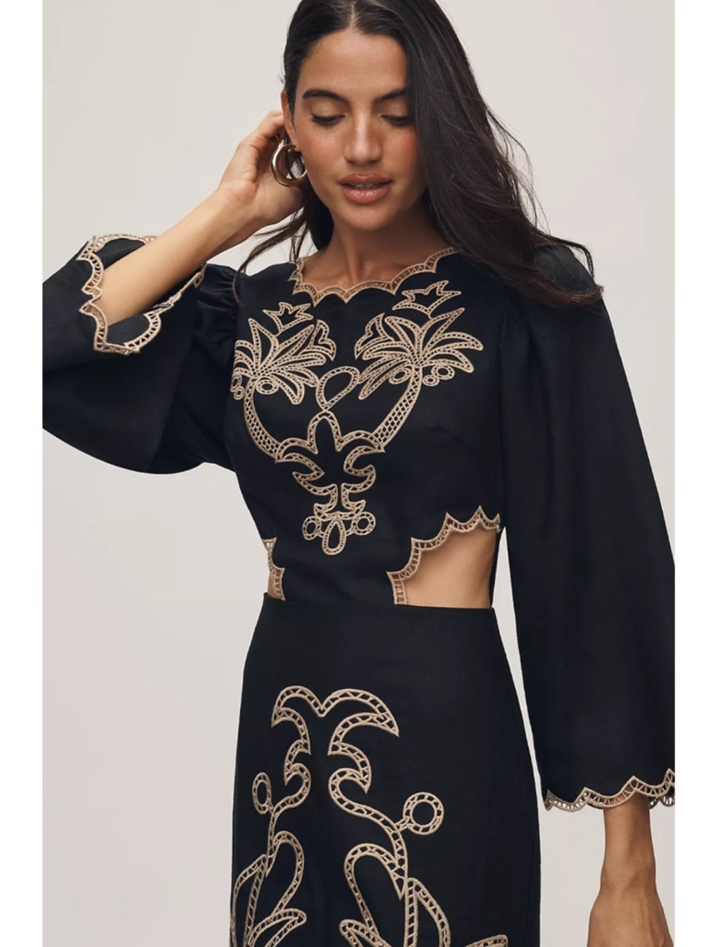 FARM Rio x Anthropologie Black Cutout Embroidered Palm Midi Dress Size Small NWT - Picture 10 of 13